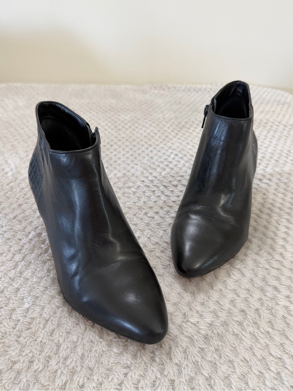 Arnold Churgin Classic Black Leather Pointed Ankle Booties